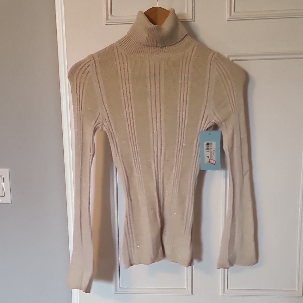 Xmas Gift Marciano Cream with shimmer Ribbed Turtleneck Sweater sz XS NWT